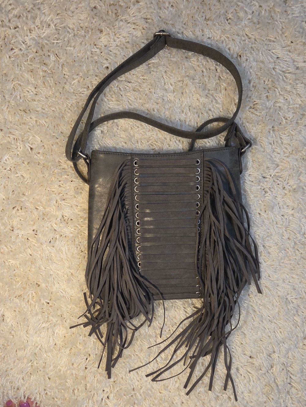 Maurices Gray Fringe Crossbody Bag